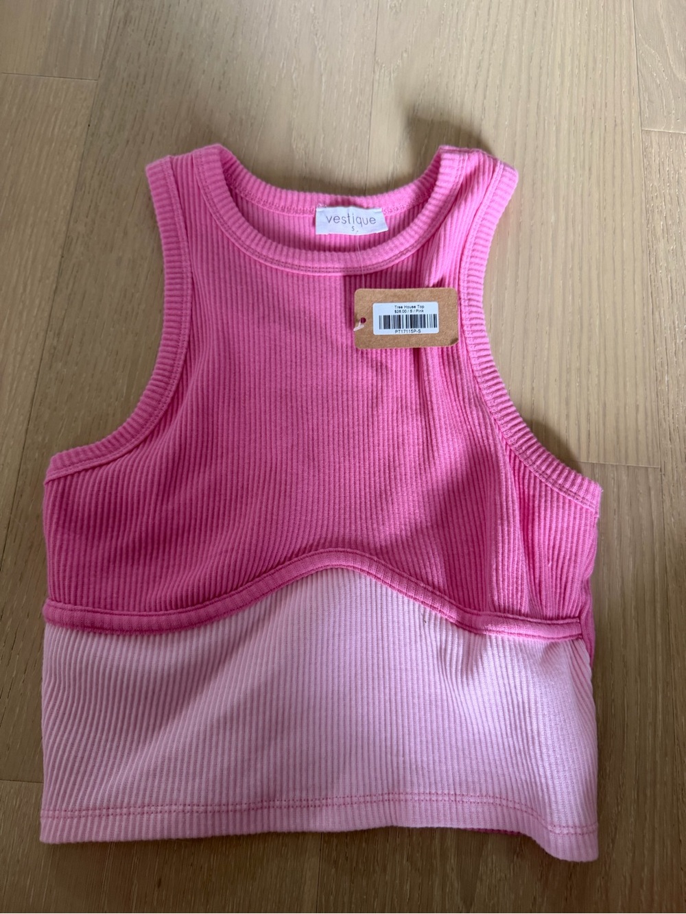 vestique Pink Colorblock Ribbed Crop Tank
